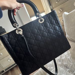 Christian Dior Black Cannage Quilted Nylon Medium Lady Dior Bag ****Authentic